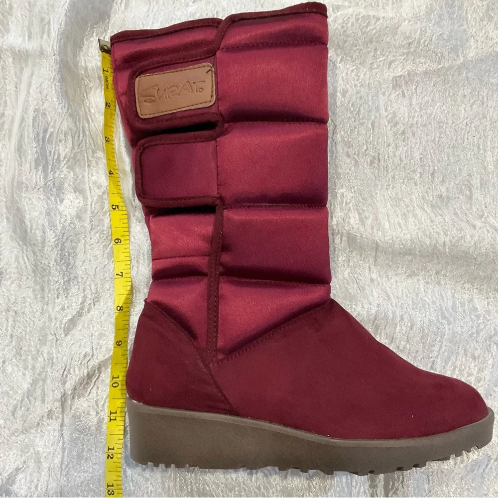 Surat Burgundy Winter Puffer Boots‎ Size 7 Quilted Mid-Calf New Without Tags